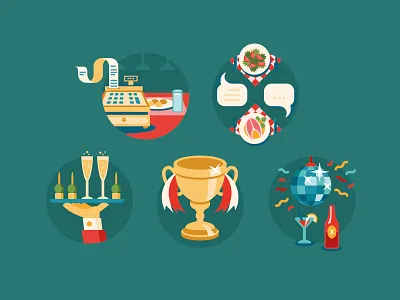 Networking 2 business cash diner disco food icon illustration lasseundbosse party talk trophy vector