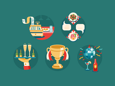 Networking 2 business cash diner disco food icon illustration lasseundbosse party talk trophy vector