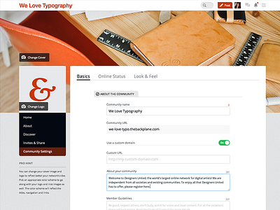 Backplane Settings ui ux web design