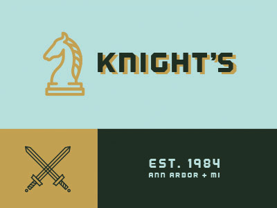 Knight's logo chess icon logo mark modern retro sans serif text texture type typography vintage