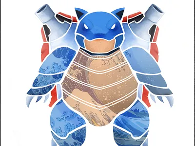 009 Blastoise - Pokemon One a Day abstract blastoise hokusai illustration japanese nintendo pokemon