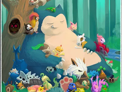 143 Snorlax - Pokemon One a Day cartoon illustration nintendo pokemon scene snorlax storybook