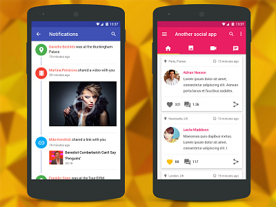 Social media app designs android app design material design ui ui design