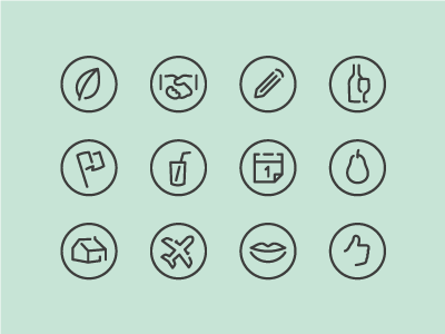 Flat Icons calendar drink flag fruit hand house leaf like pencil smile travel wine