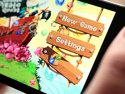 Game Menu bubbles game gameart gameui menu mobile pirate planks rope settings ui wood