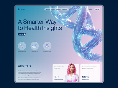 Website for the Laboratory ai clean ui creativedesign designinspiration diagnostics glassmorphism healthcare healthcare ux healthtech medical ui minimaldesign minimalist ui modern web tech ui uiux user experience web design webdesign