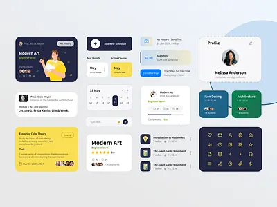 UI Elements for Online Education Platform atomic design buttons calendar cards components design system input fields profile ui design ui elements webapp