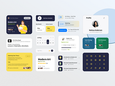 UI Elements for Online Education Platform atomic design buttons calendar cards components design system input fields profile ui design ui elements webapp