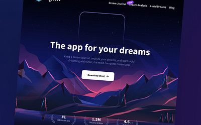 UI/UX Web Design - Oniri, The Dream Journal App dark dark theme dark ui dreams health illustration landing page meditation mobile app modern night ui uiux design ux web design website wellness