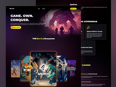 Apeiron - Web3 gaming platform character design dark mode design game assets gaming landing page metaverse nft ownership platform design rewards staking ui design user experience user interface ux ux design uxui web ui web3