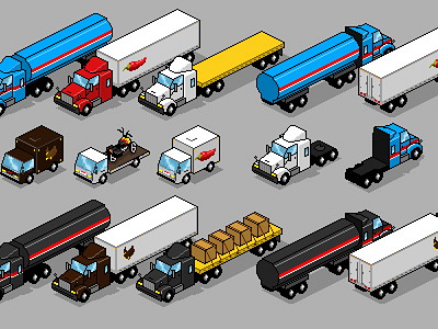 Pixel Art Trucks 8 bit game iso isometric pixel art vintage