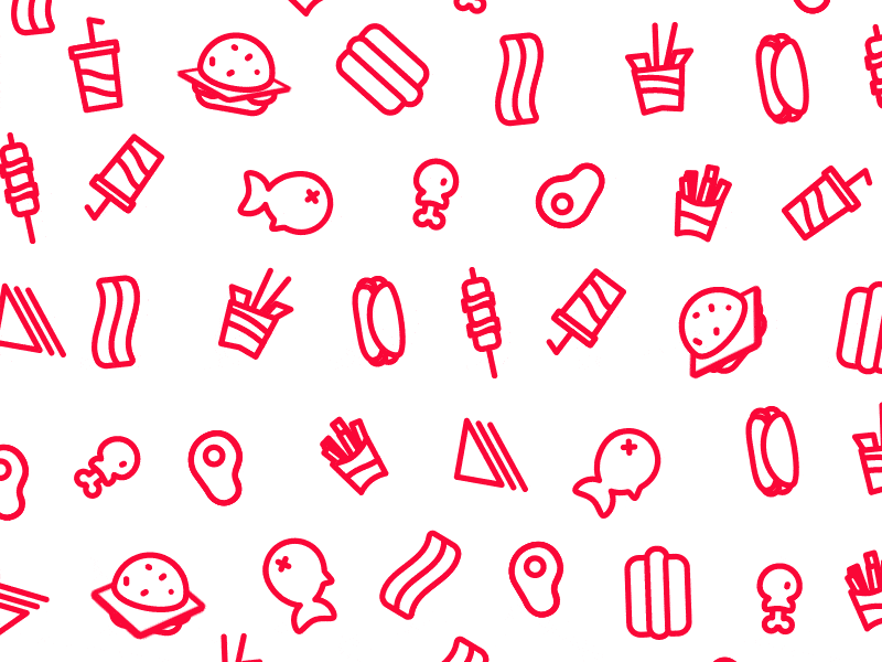 Food Pattern [gif] animated bacon burger chicken chips fish food fries soda steak thai