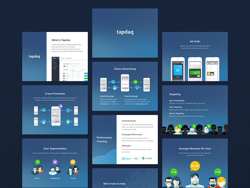 Tapdaq - Product Deck dark dashboard deck graph keynote powerpoint presentation product profile summary ui web