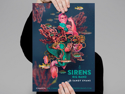 Sirens Big Band gig poster collage digital collage fish gig poster marine life mermaid music sea sirens big band