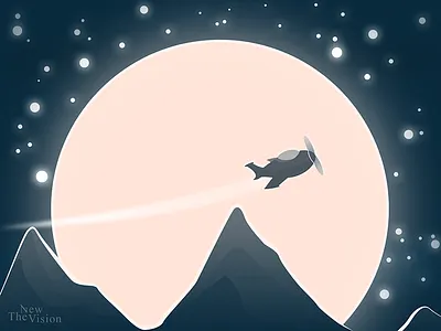 Moon Night atmospheric flat freedom gradient horizon illustration moon mountains plane sky stars vector