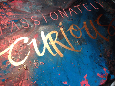 Curious einstein gold hand painted hand written type typography