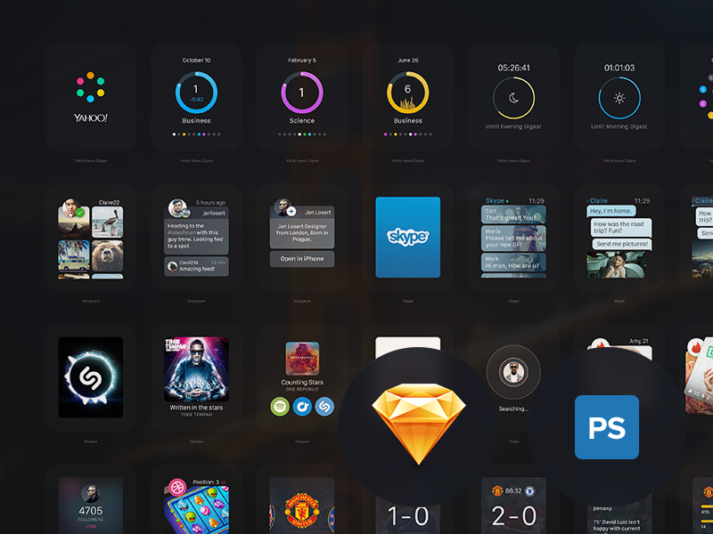 Apple Watch Concept GUI v2.0 apple free freebie gui instagram kit shazam sketch skype tinder watch watches