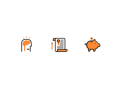 Orange Icons bank brain document head icon illustration money pig vector