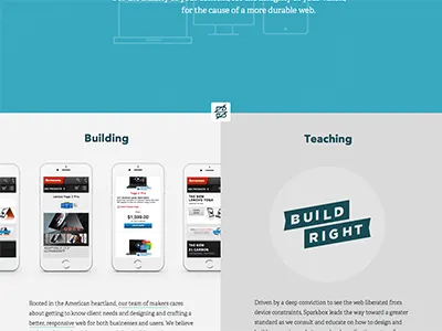 Sparkbox Homepage blue build right building content homepage responsive sparkbox teaching