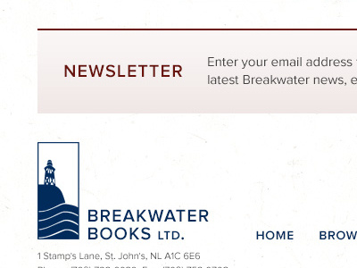 Breakwater Books Website Footer design development enews enewsletter footer logo newsletter signup subscribe website