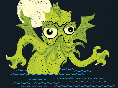 Cute-Thulhu arms cthulhu cute face happy monster moon ocean sea water