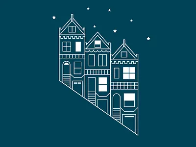 SF Houses at Night homes houses illustration neighborhood night painted ladies san francisco sf sleep stars townhouse vector