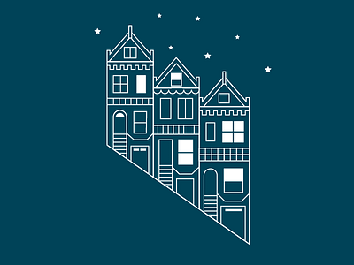 SF Houses at Night homes houses illustration neighborhood night painted ladies san francisco sf sleep stars townhouse vector