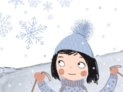 Snow drawing girl illustation ski snow snow flake winter