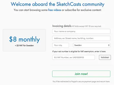 Mockup for signup screen billing invoicing price signup subscription vatmoss