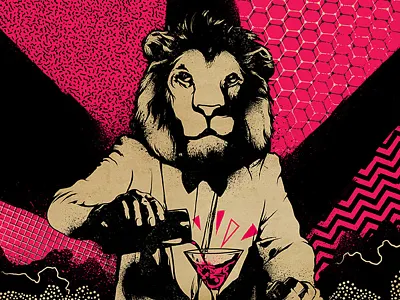 Cocktail World Cup Illustration alcohol aztec bartender character cocktail design drink grunge illustration lion pattern texture