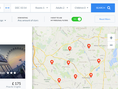 Search results filter clean design filter hotel minimal result search settings travel ui user interface ux