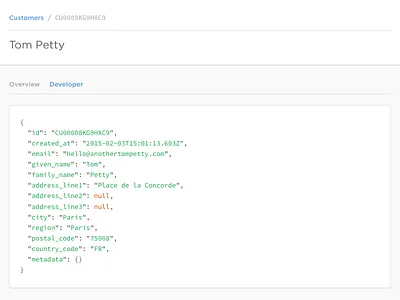 GoCardless Pro Developer Tools code dashboard developer highlight json syntax tab ui ux