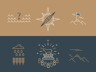 Icons calf cloud compass flag josh warren mountain ocean question rain sea wheat