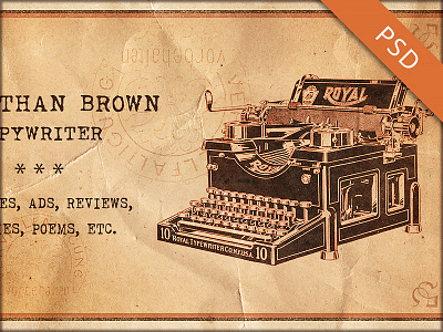 Retro Copywriter Business Card PSD Template branding business card design illustration photoshop print psd retro template texture typography vintage