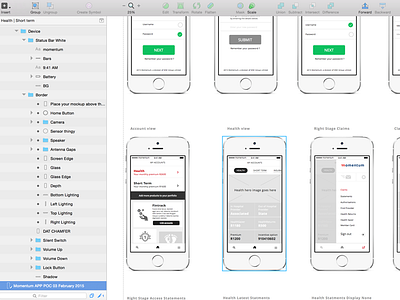 Momemtum Poc finance app health insurance mobile navigation ux wireframe