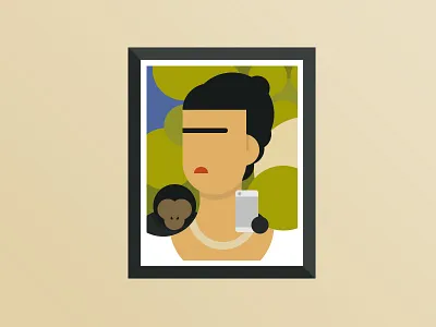 Frida art frida illustration khalo monkey painting selfie
