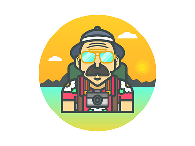 Character avatar cartoon glasses icon illustration line work logo simple summer tourist vector