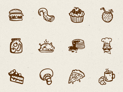 Tasty Icons – 500 hand-drawn food icons doodle food food icons hand drawn hand drawn icons hand drawn vectors handdrawn kitchen restaurant sketch