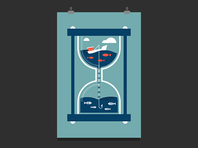 Overfishing boat clock fish fishing illustration sea time vectorial
