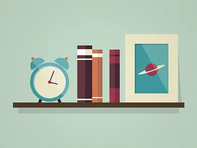 Bookshelf books clock flat poster shelf