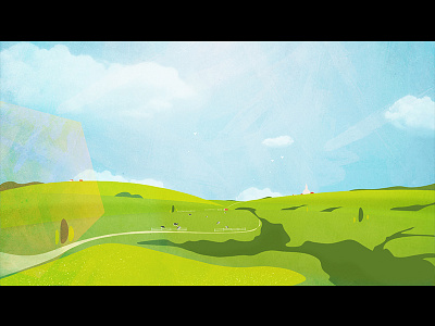 Landscape grass green illustration landscape town vintage