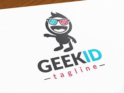 Kid Geek Logo baby child children face geek happy kid kids media multimedia smile