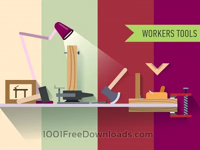 Worker's tools builder computer construction hammer hand icon lamp ruler scissor table tool wrench