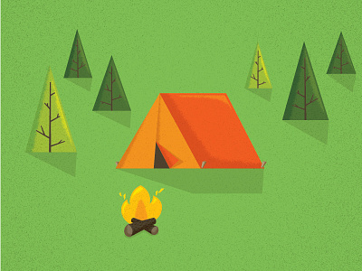 Camp Site camp campfire fire green illustration nature orange pine survival tent trees vector
