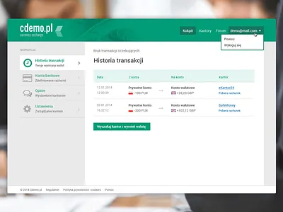 currency exchange app application dashboard flat green navigation table tabs