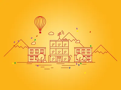 Confetti City buildings city flat hot air ballon lines mountain munchen munich orange tree vector yellow