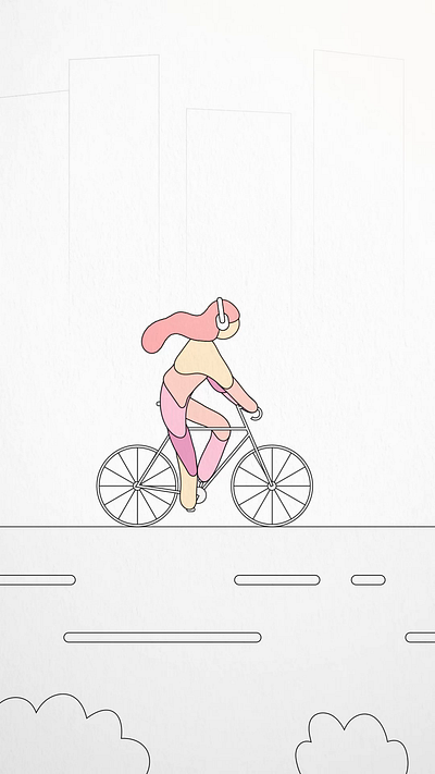 Girl Bike Animation 2d animation bike colorful graphic design hand drawn illustration modern music paint watercolor