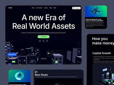 Real World Assets alternative investments blockchain crypto dark mode defi fractional illustration invest invseting modern design ownership platform real world assets real word assets real estate tokenization user experience user interface visually appealing web3