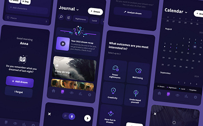 UI/UX Design - Oniri, The Dream Journal App app branding app prototyping dark health ui dark icons dark theme dark ui health app mobile app mobile design ui ux wellness app