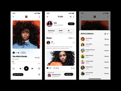 Music UI app app design app development branding broadcast clean design illustration live stream mobile app music music artist player product design song typography ui ui ux user experience ux